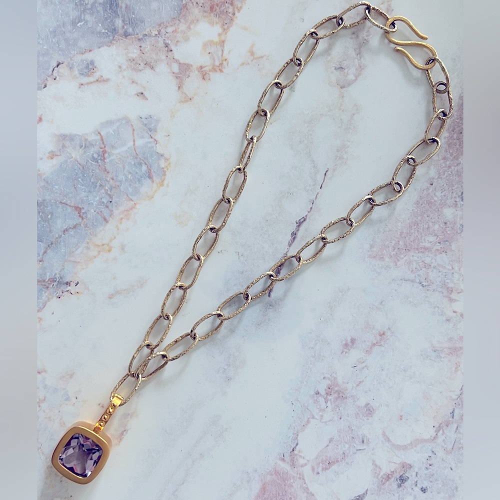 Dina Mackney Amethyst Mini Enhancer Pendent on Open Link Chain